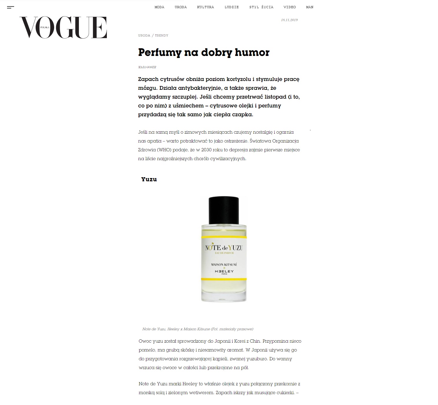 Note de Yuzu w Vogue Polska Note de Yuzu w Vogue Polska