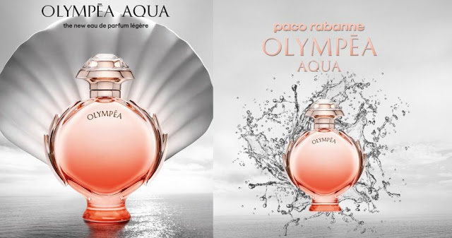 Dwie grafiki promujące perfumy Olympea Aqua